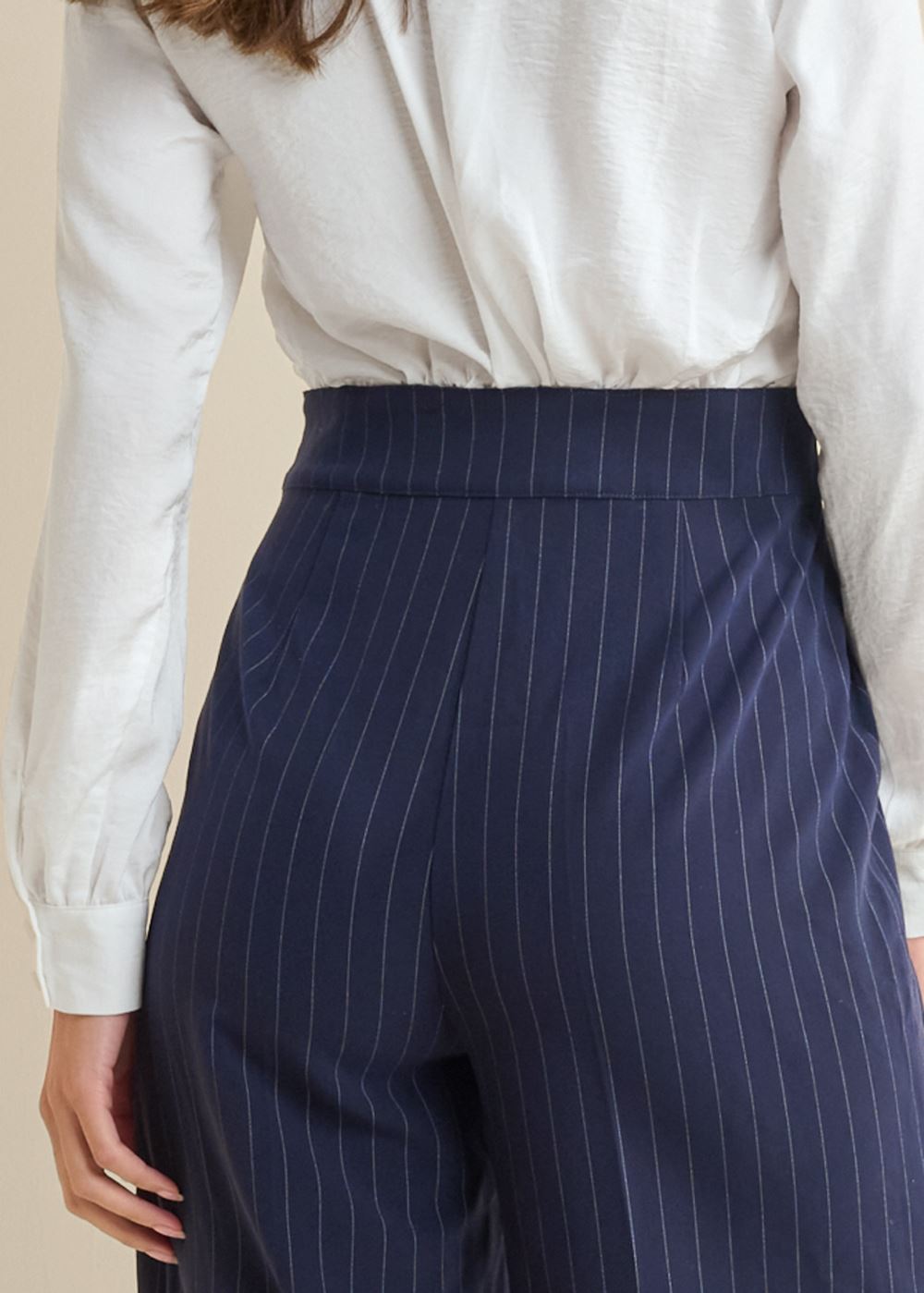Venus Pinstripe Wide Leg Jumpsuit in Navy & White