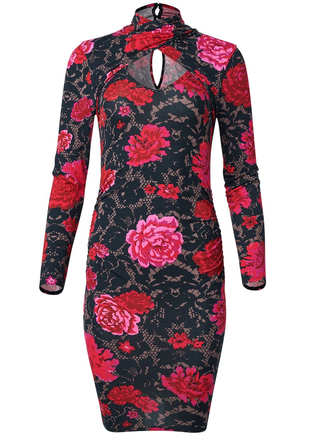 Venus Mock-Neck Casual Dress - Black Multi