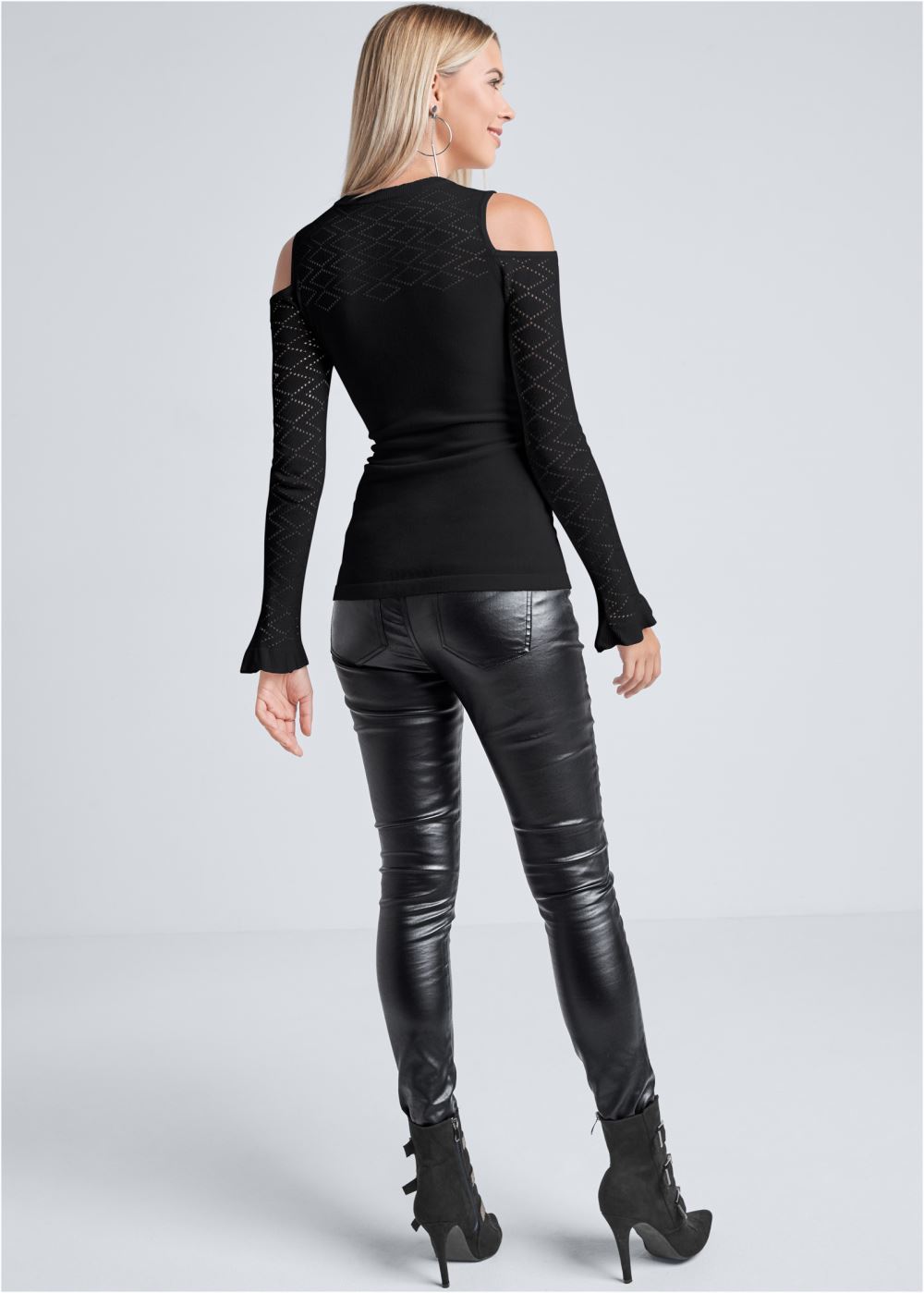 Venus VENUS | Pointelle Stitch Sweater in Black