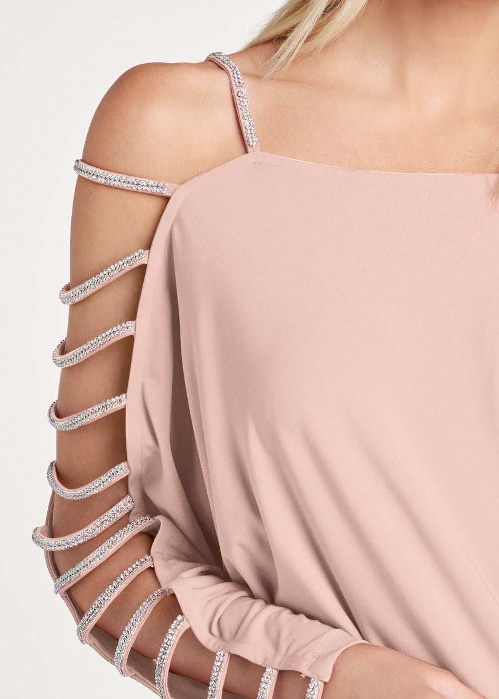 Venus Rhinestone Sleeve Top in Light Pink