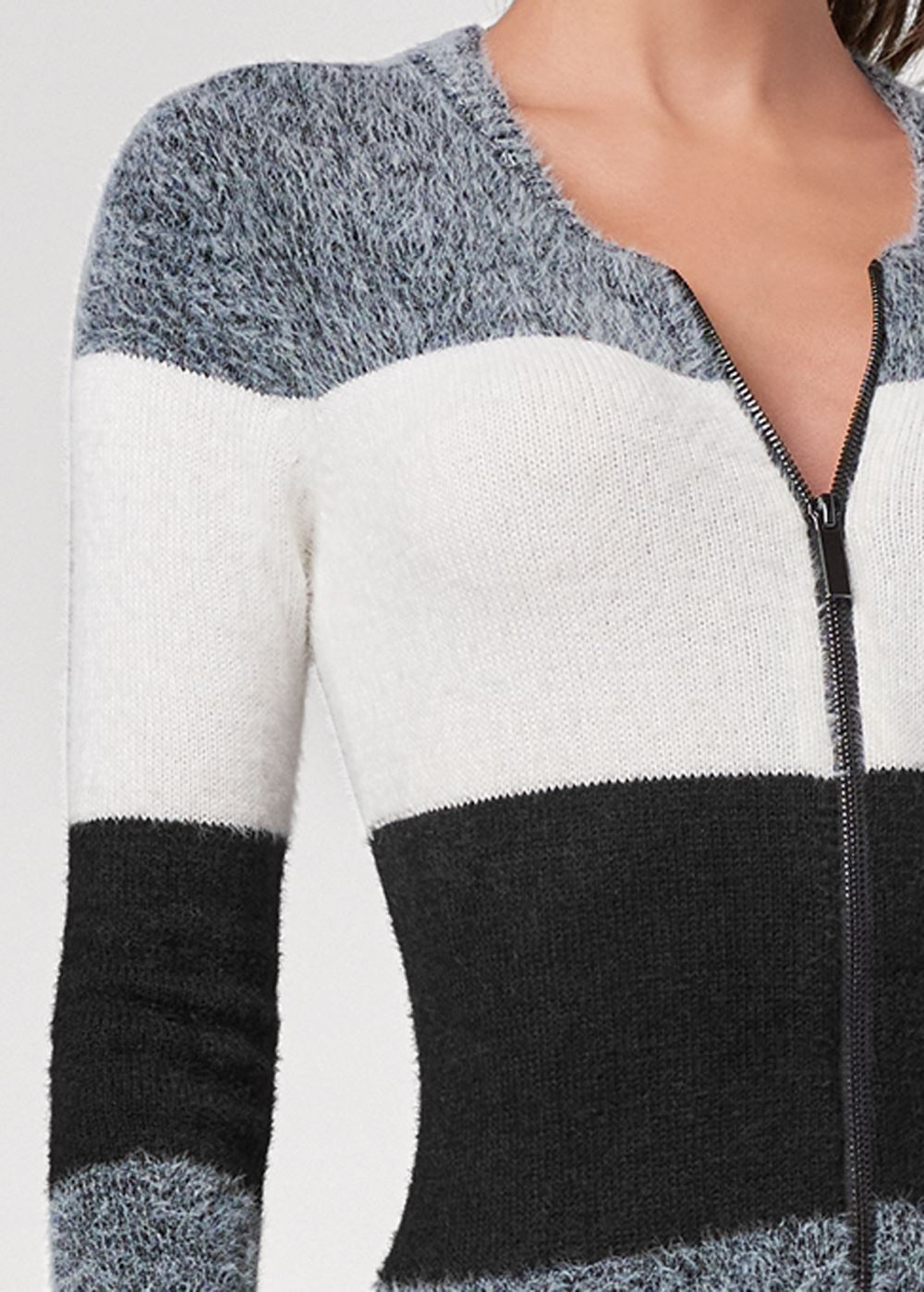 Venus VENUS | Zip Front Peplum Cardigan in Black Multi