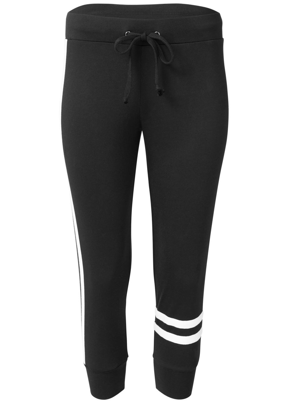 Venus Stripe Detail Lounge Capris in Black & White