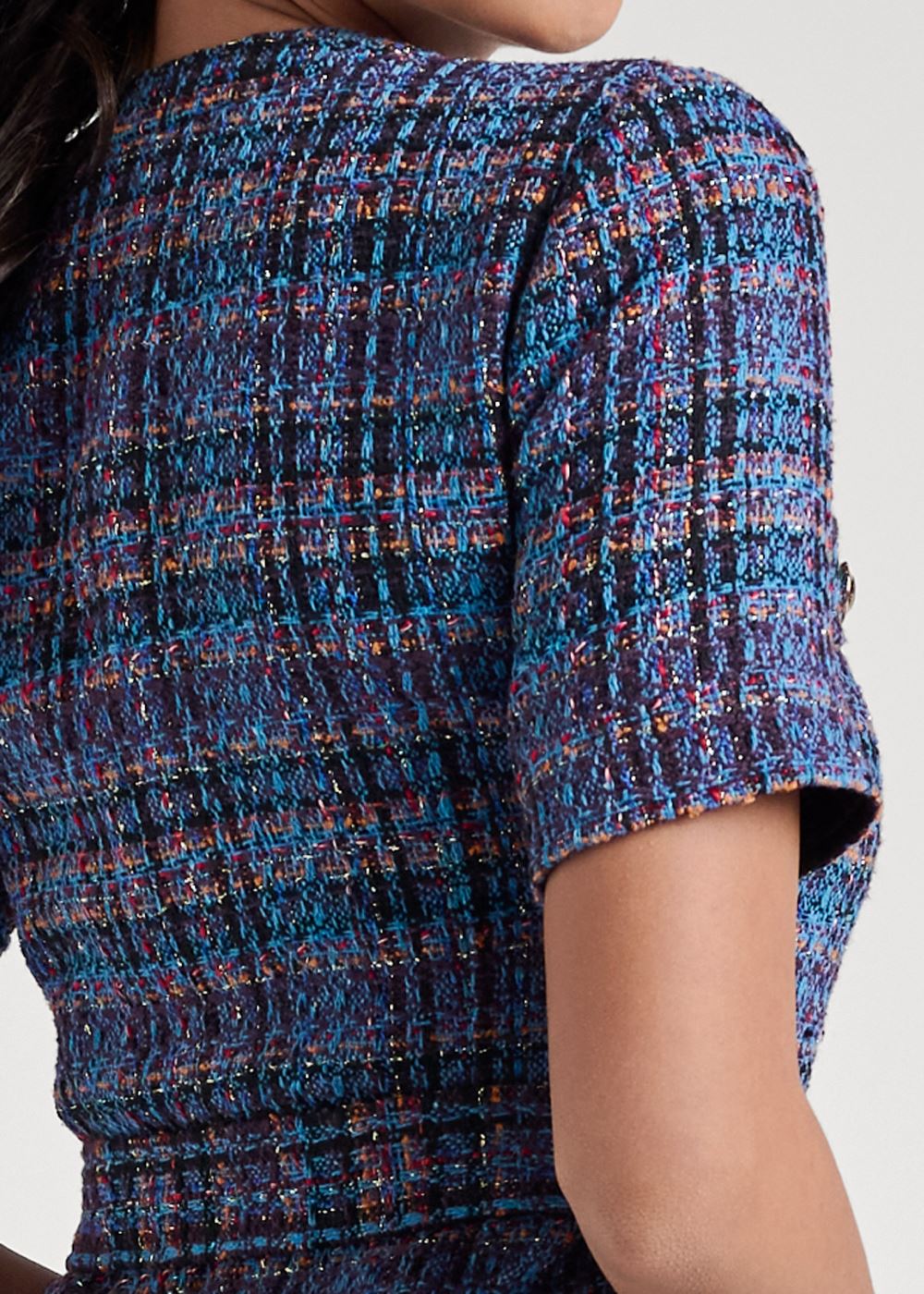 Venus Belted Tweed Dress - Navy Multi
