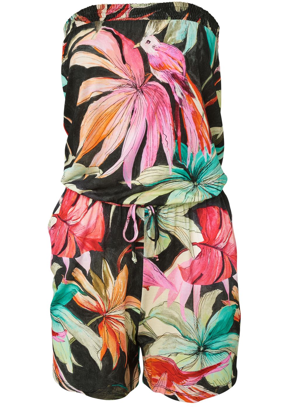 Venus Strapless Floral Romper in Black Multi