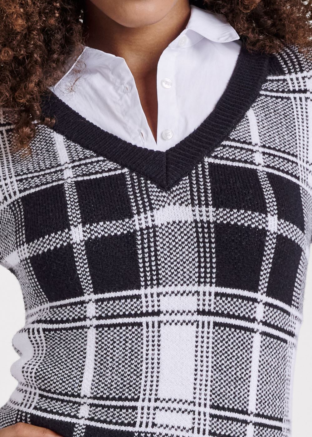 Venus Plaid Layered Sweater Dress - White & Black