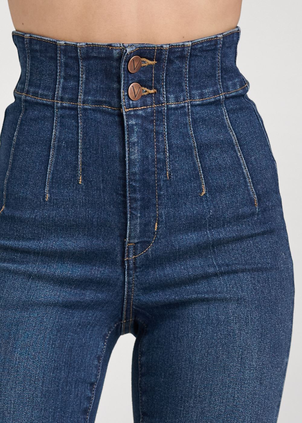 Venus Dark Wash PINTUCK SEMI-FLARE JEANS