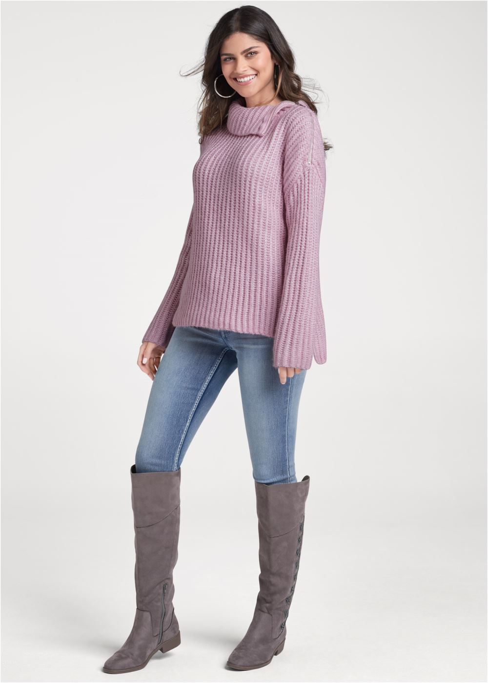 Venus VENUS | Zipper Detail Sweater in Pink