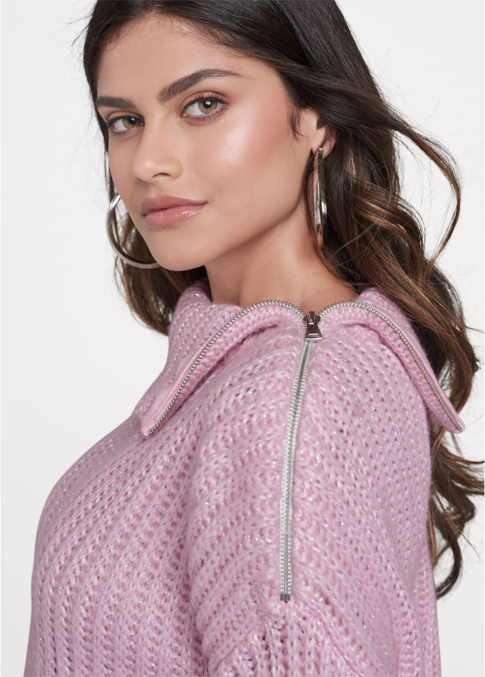 Venus VENUS | Zipper Detail Sweater in Pink