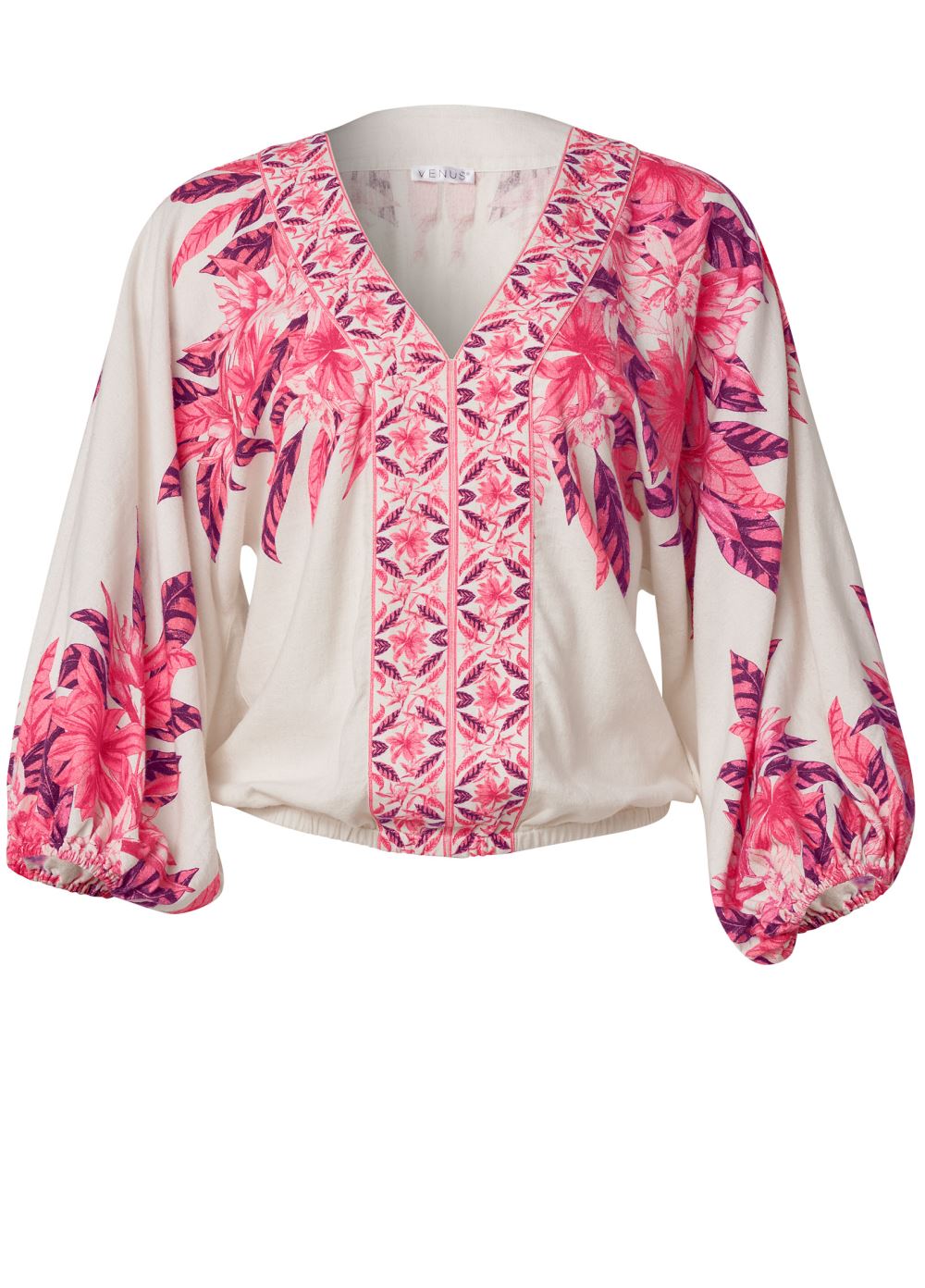 Venus Strawberry Floral Print Top in Pink Multi