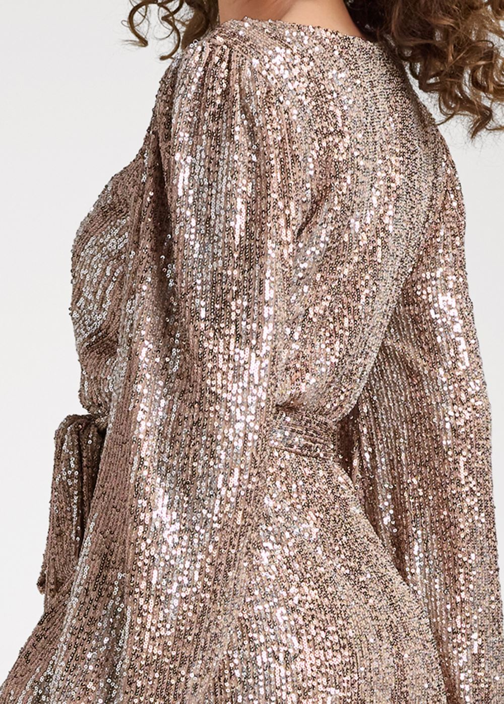 Venus Belted Sequin Wrap Dress - Silver & Gold