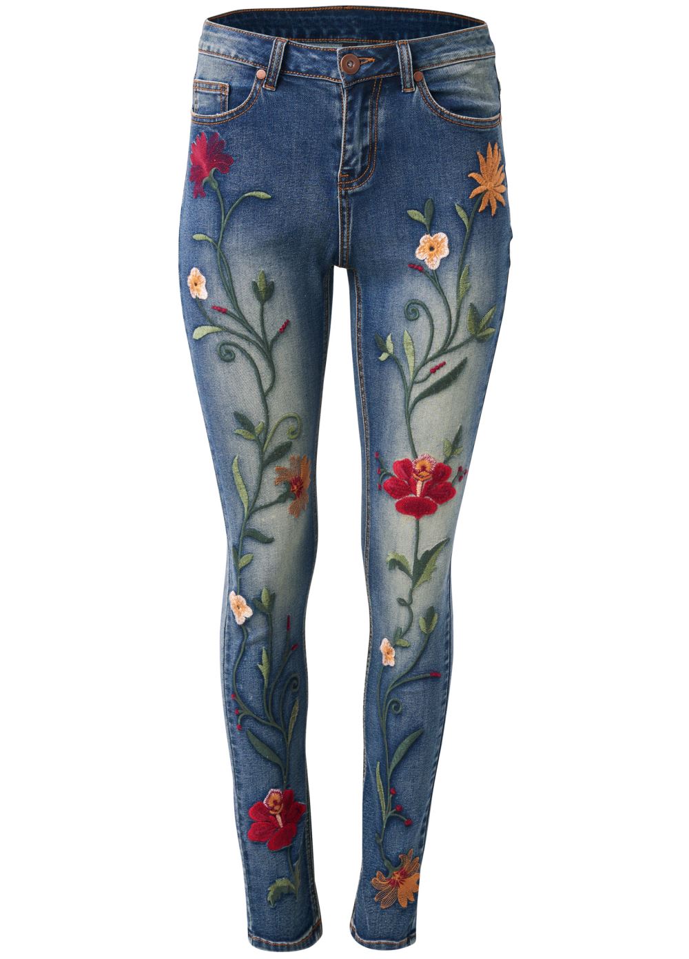 Venus Medium Wash FLORAL EMBROIDERED SKINNY JEANS