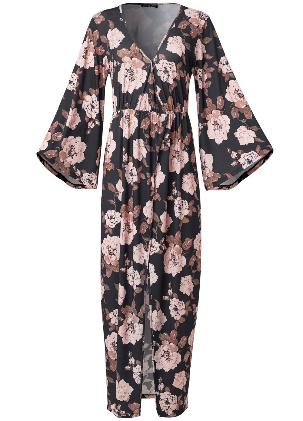 Venus Fall Floral Print Kimono Dress - Black Multi