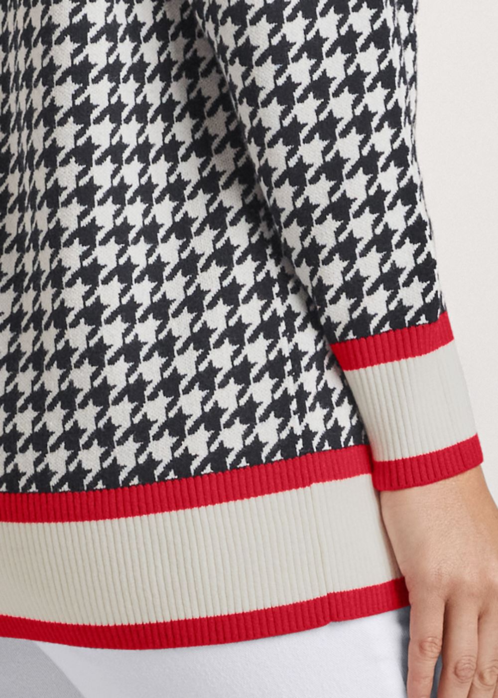 Venus VENUS | Houndstooth Print Cardigan With Color Block Stripes in Black & White