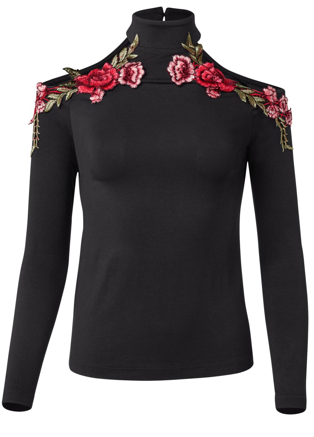 Venus Rose Applique Cold-Shoulder Top in Black