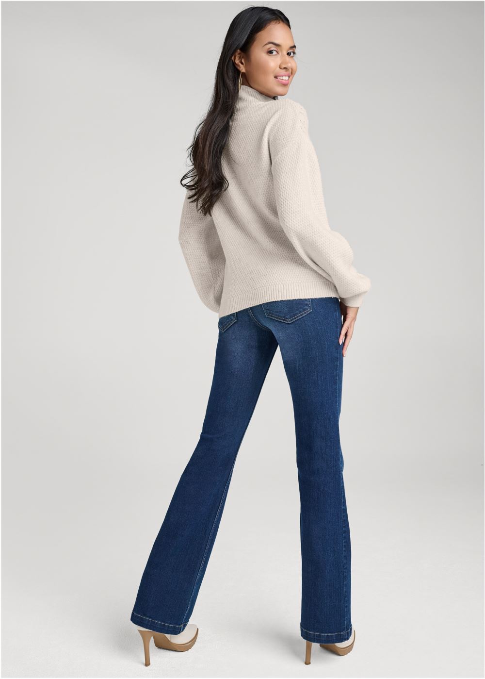 Venus VENUS | Lace Detail Quarter Zip Sweater in Sand