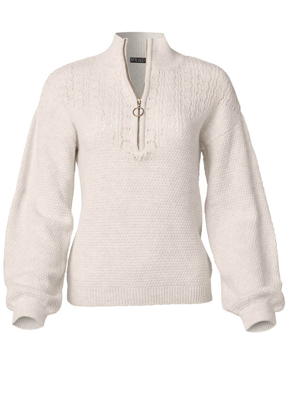 Venus VENUS | Lace Detail Quarter Zip Sweater in Sand