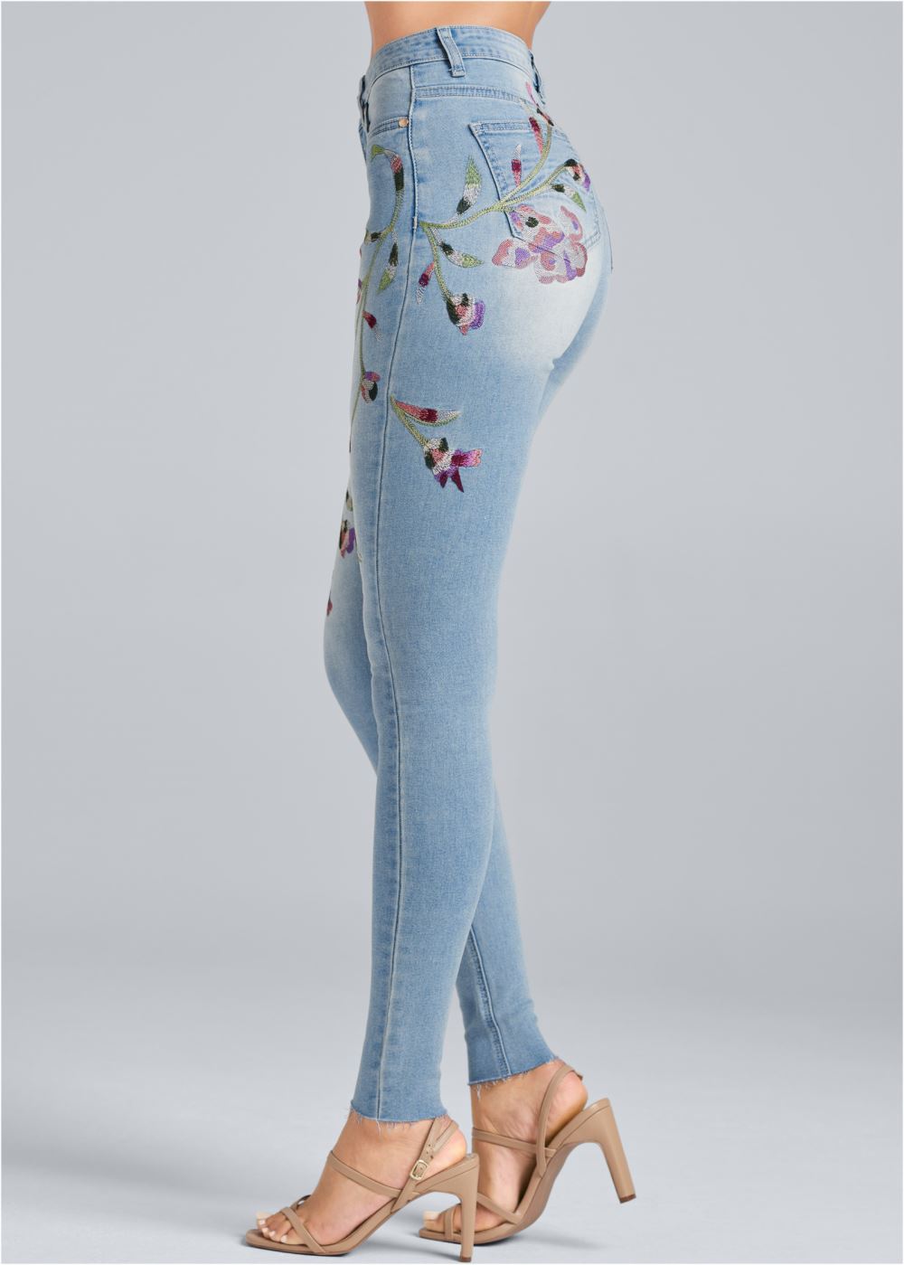Venus Floral Embroidered Jeans in Light Wash