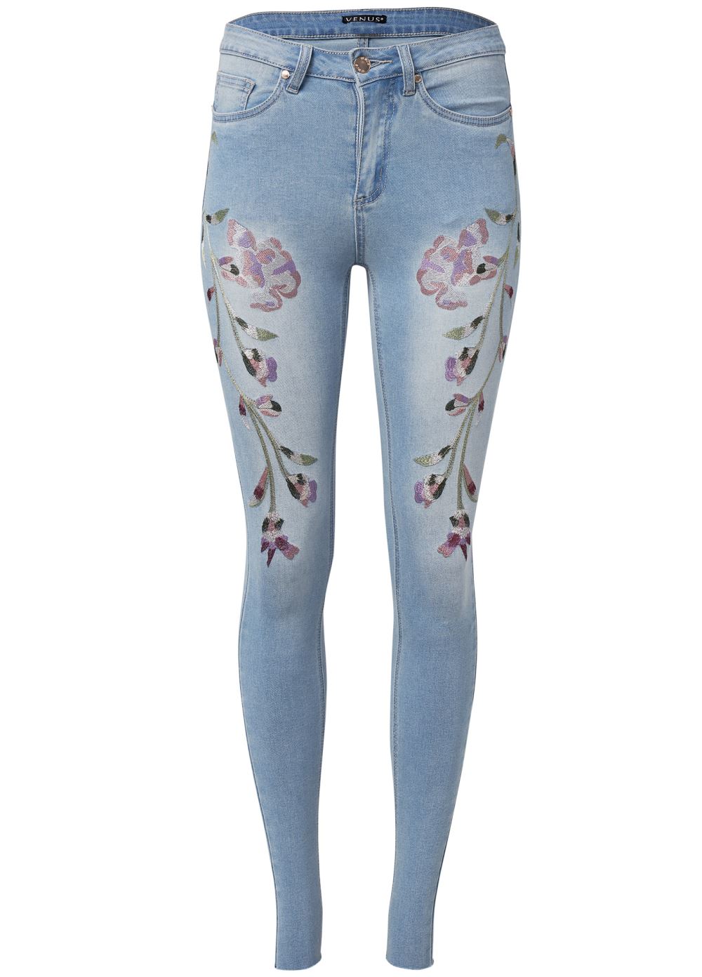 Venus Floral Embroidered Jeans in Light Wash