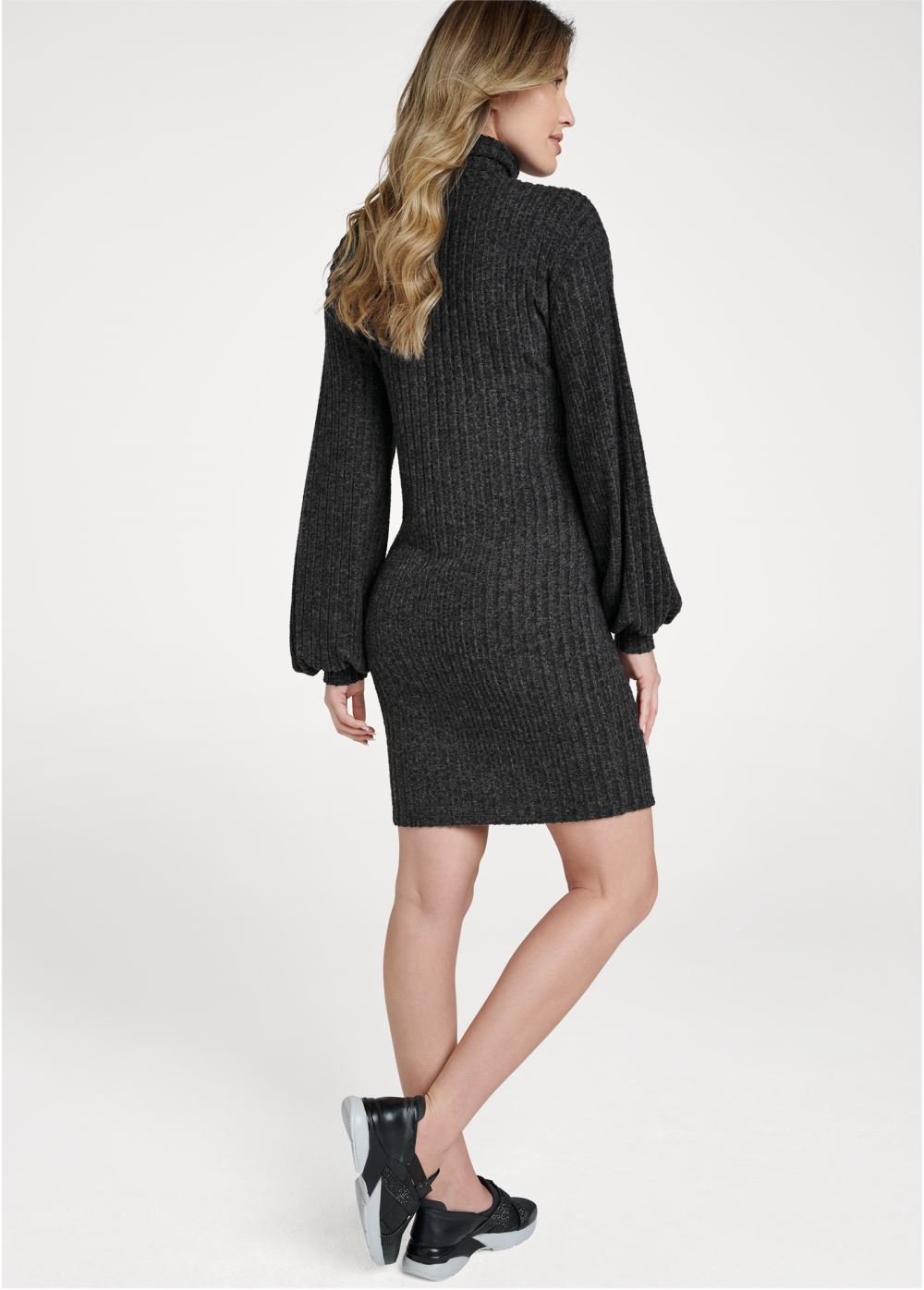 Venus Ribbed Hacci Button Dress - Black