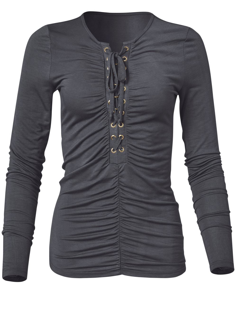 Venus Lace Up Ruched Top in Dark Grey