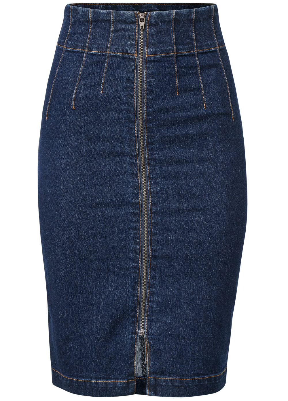 Venus Pintuck Front Zipper Skirt - Dark Wash