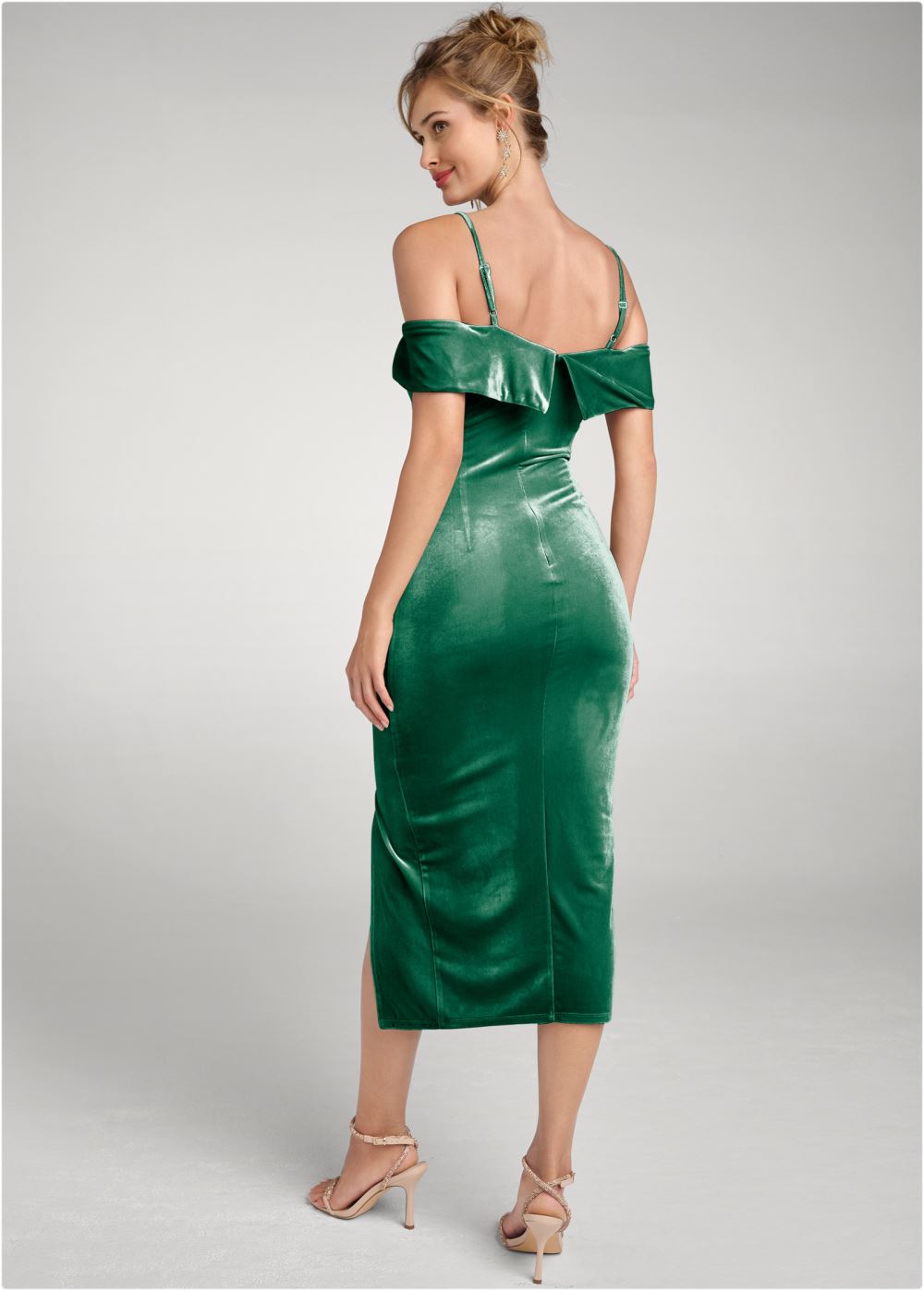 Venus Cold-Shoulder Velvet Dress - Olive