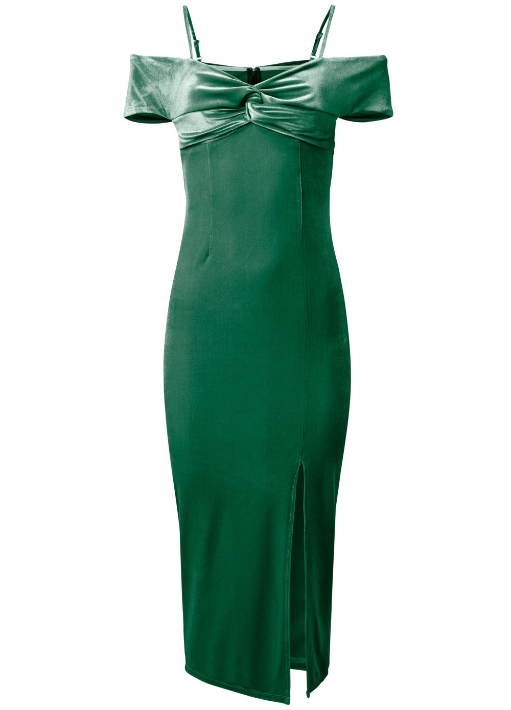 Venus Cold-Shoulder Velvet Dress - Olive