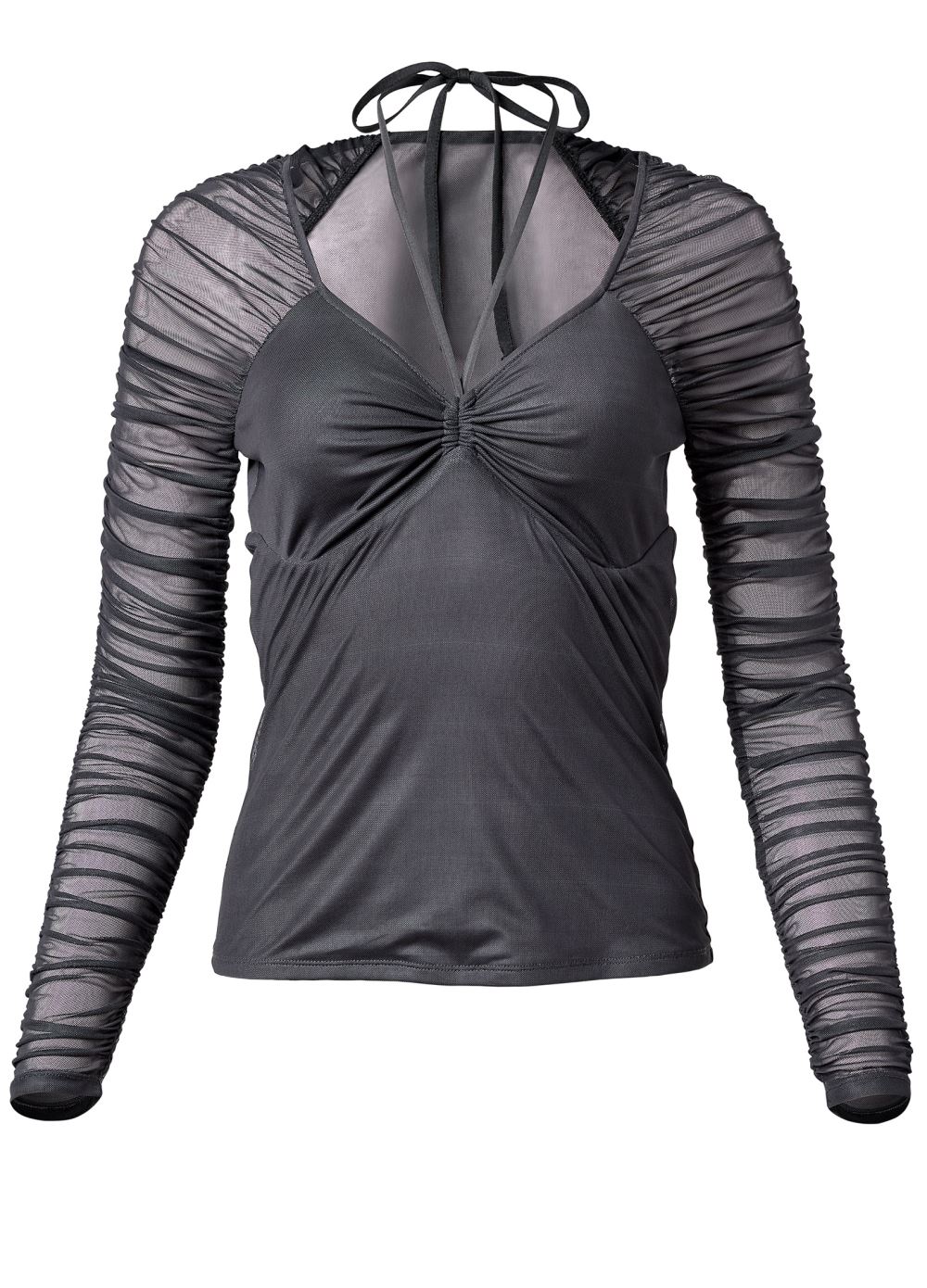 Venus Ruched Halter Detail Top in Dark Grey