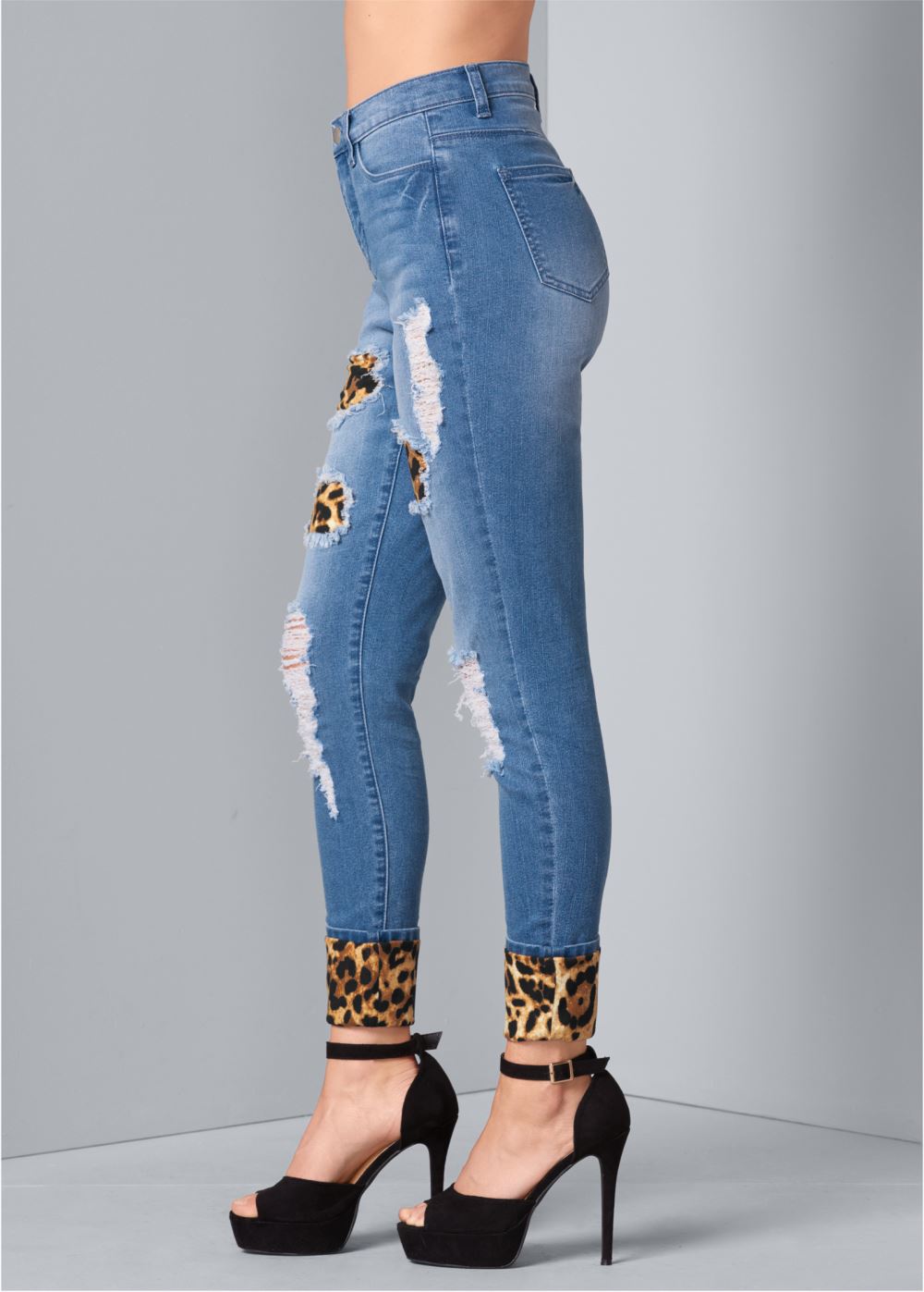 Venus Leopard Cuffed Jeans in Light Wash