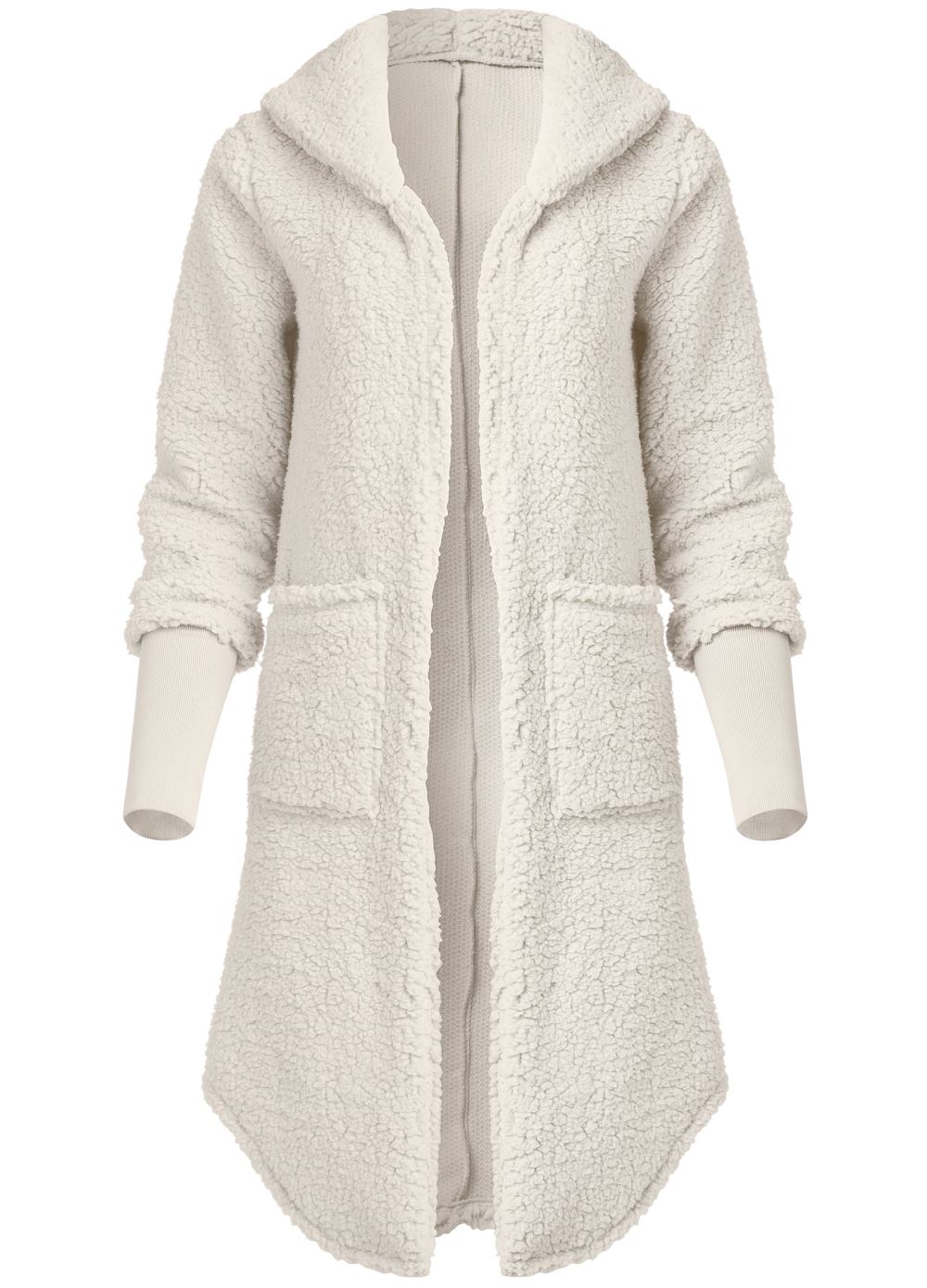 Venus Cozy Sherpa High-Low Jacket in Beige