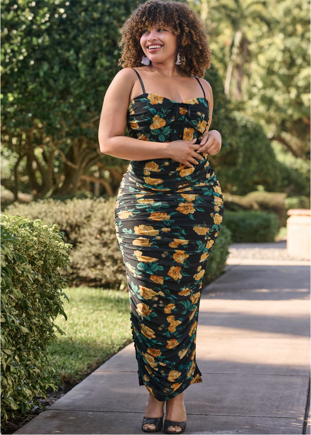 Venus Plus Size Floral Ruched Bodycon Dress