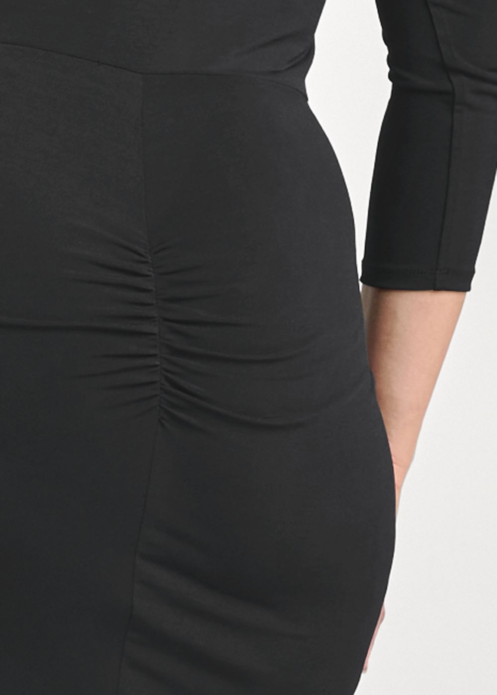 Venus Black RUCHED BODYCON MIDI DRESS