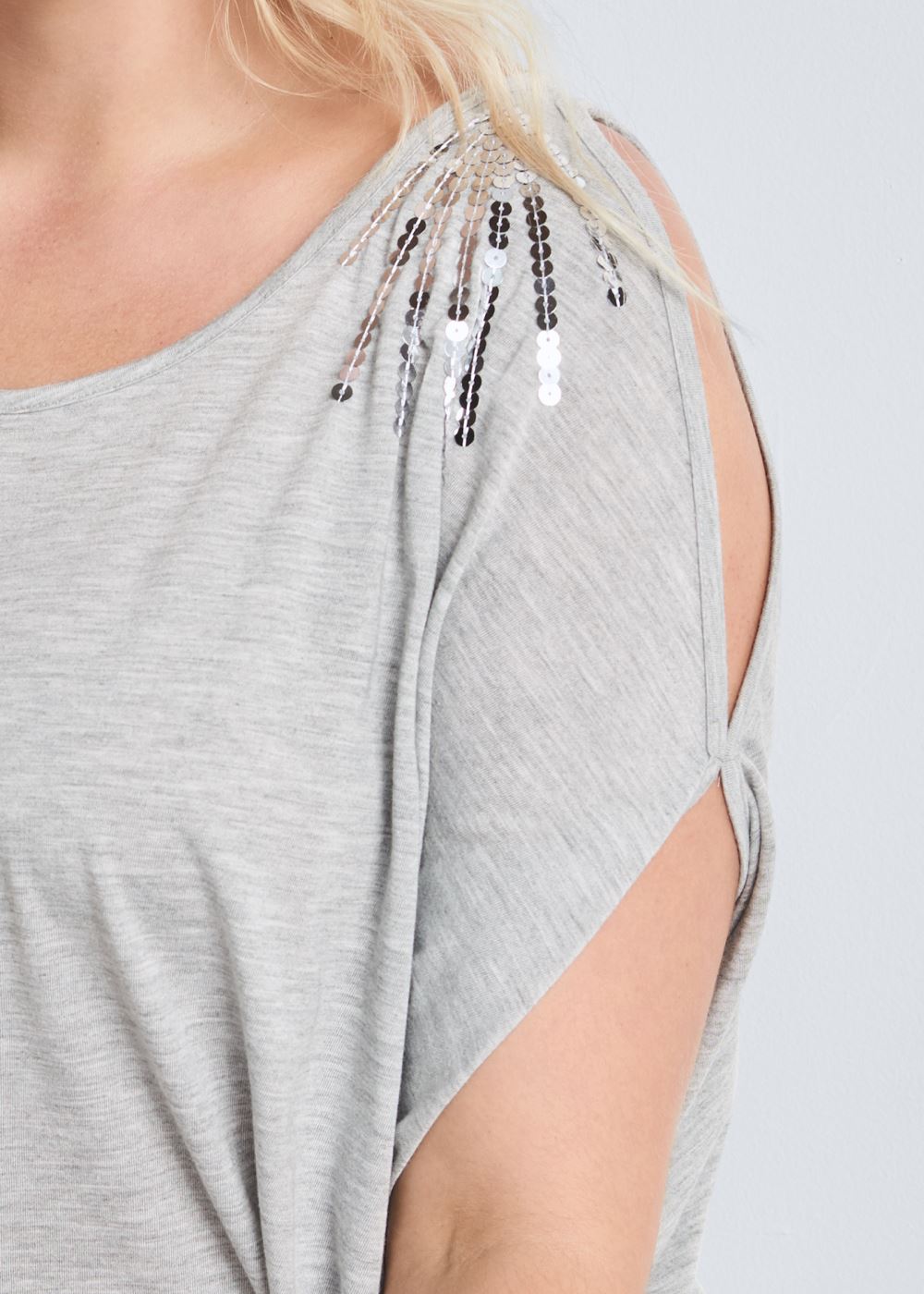 Venus Plus Size Cold-Shoulder Sequin Top in Grey