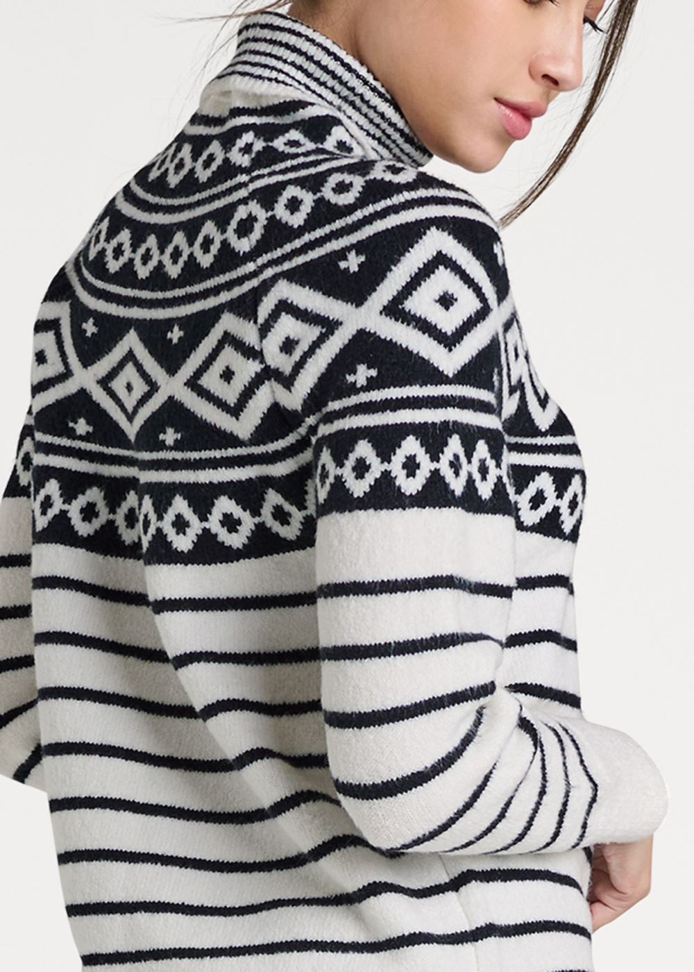 Venus White & Black FAIR ISLE TURTLENECK SWEATER