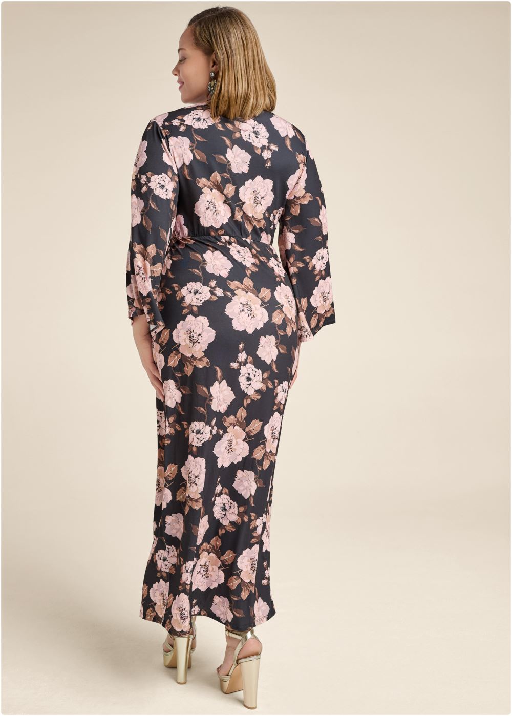 Venus Plus Size Fall Floral Print Kimono Dress