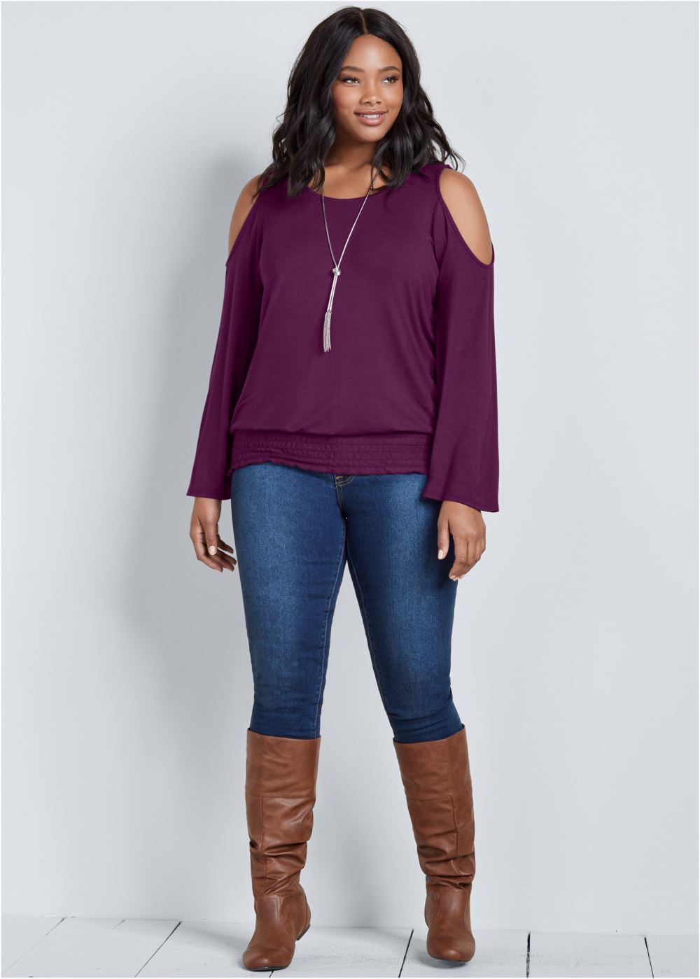 Venus Plus Size Cold-Shoulder Blouson Top