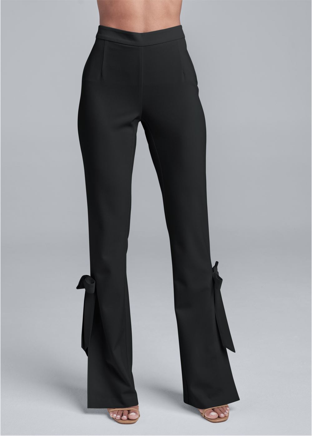 Venus Plus Size Tie Bow Hem Pants in Black