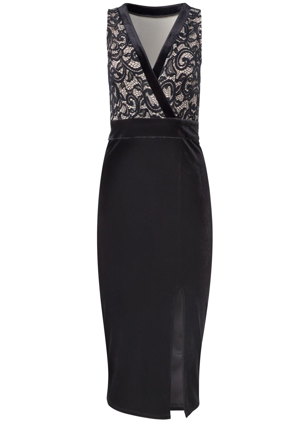 Venus Black & Nude VELVET LACE BODYCON DRESS