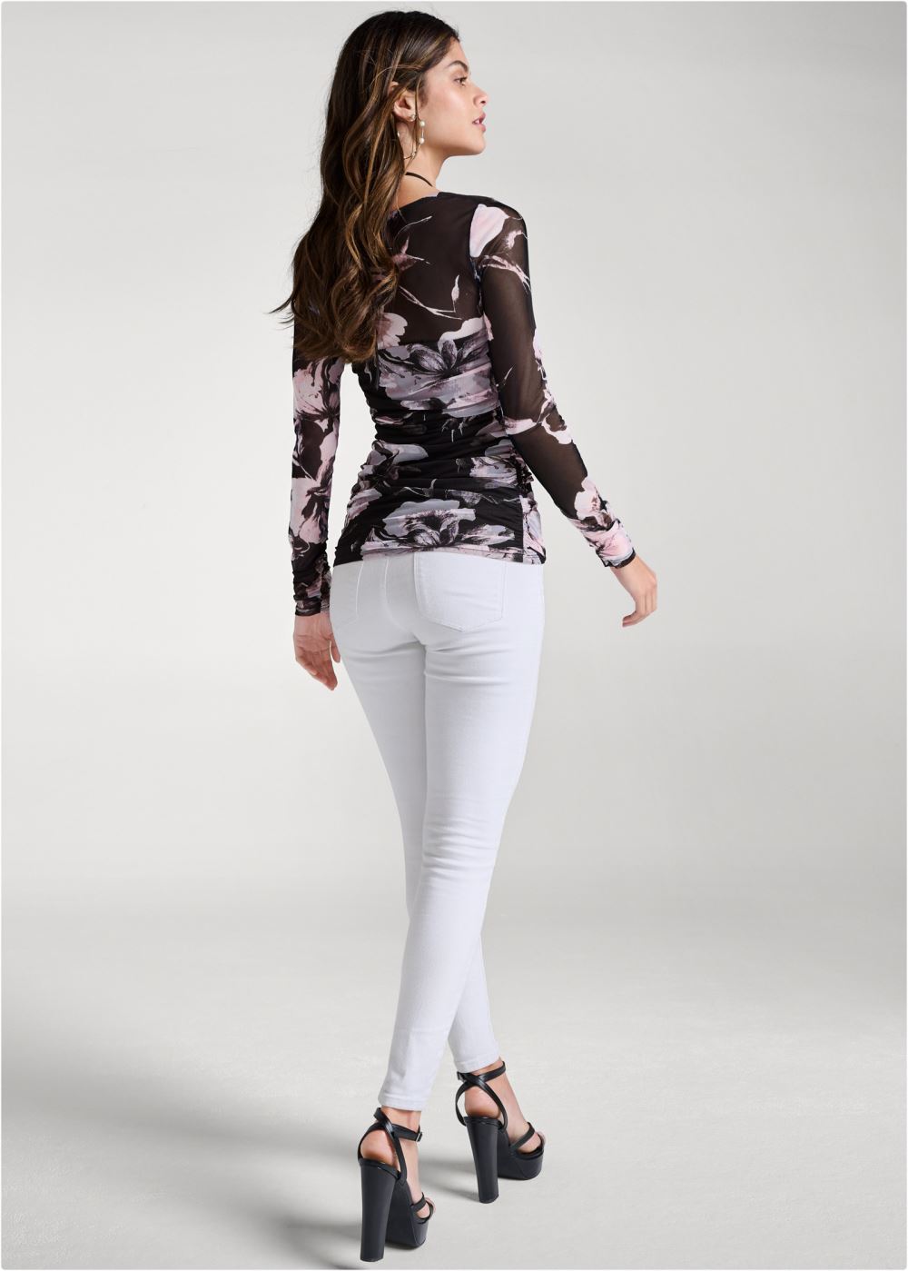 Venus Plus Size Floral Mesh Y-Neck Top