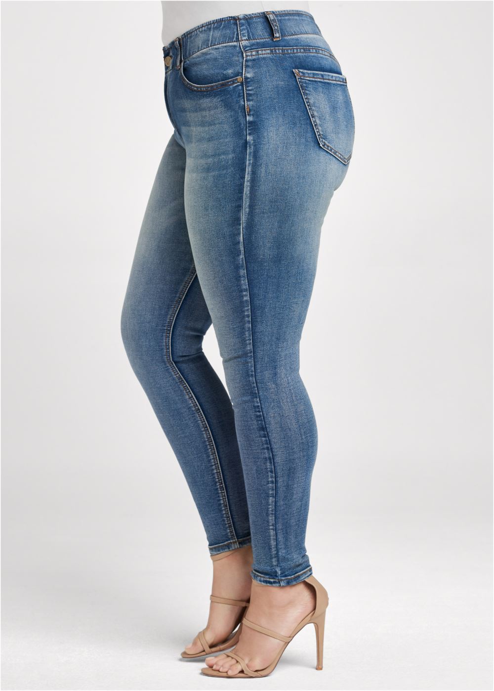 Venus Plus Size Elastic Waistband Jeans in Medium Wash