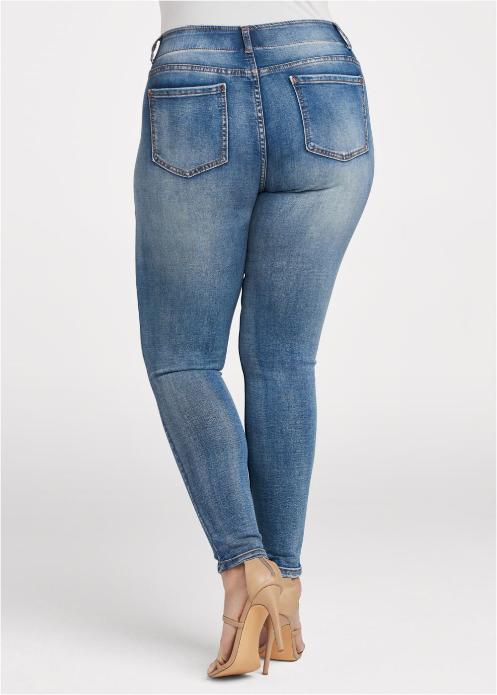 Venus Plus Size Elastic Waistband Jeans in Medium Wash