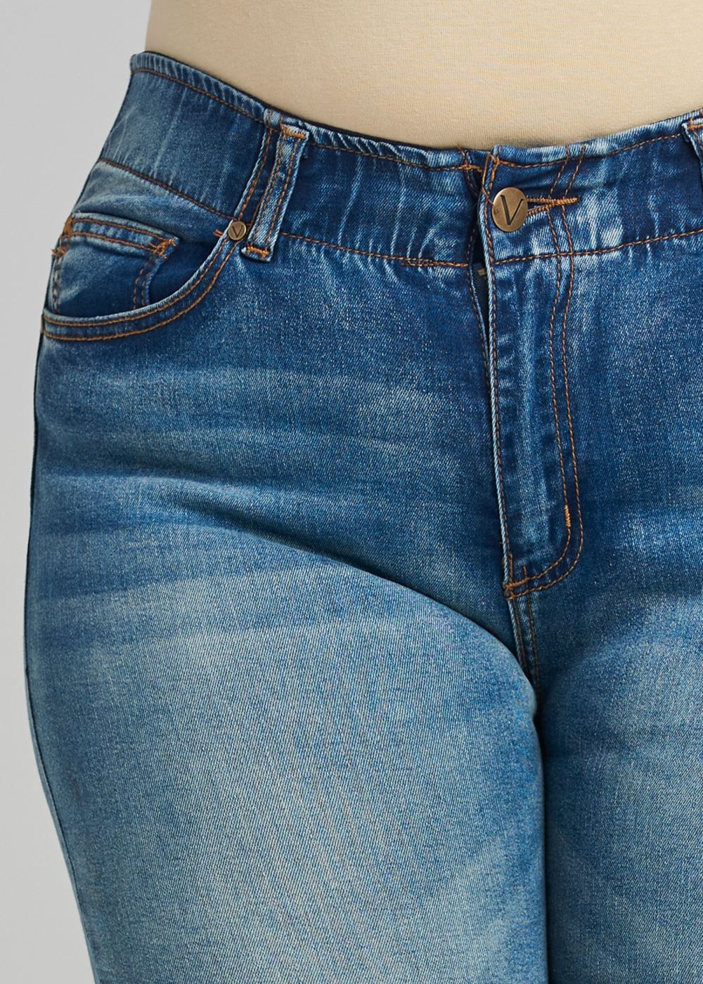 Venus Plus Size Elastic Waistband Jeans in Medium Wash