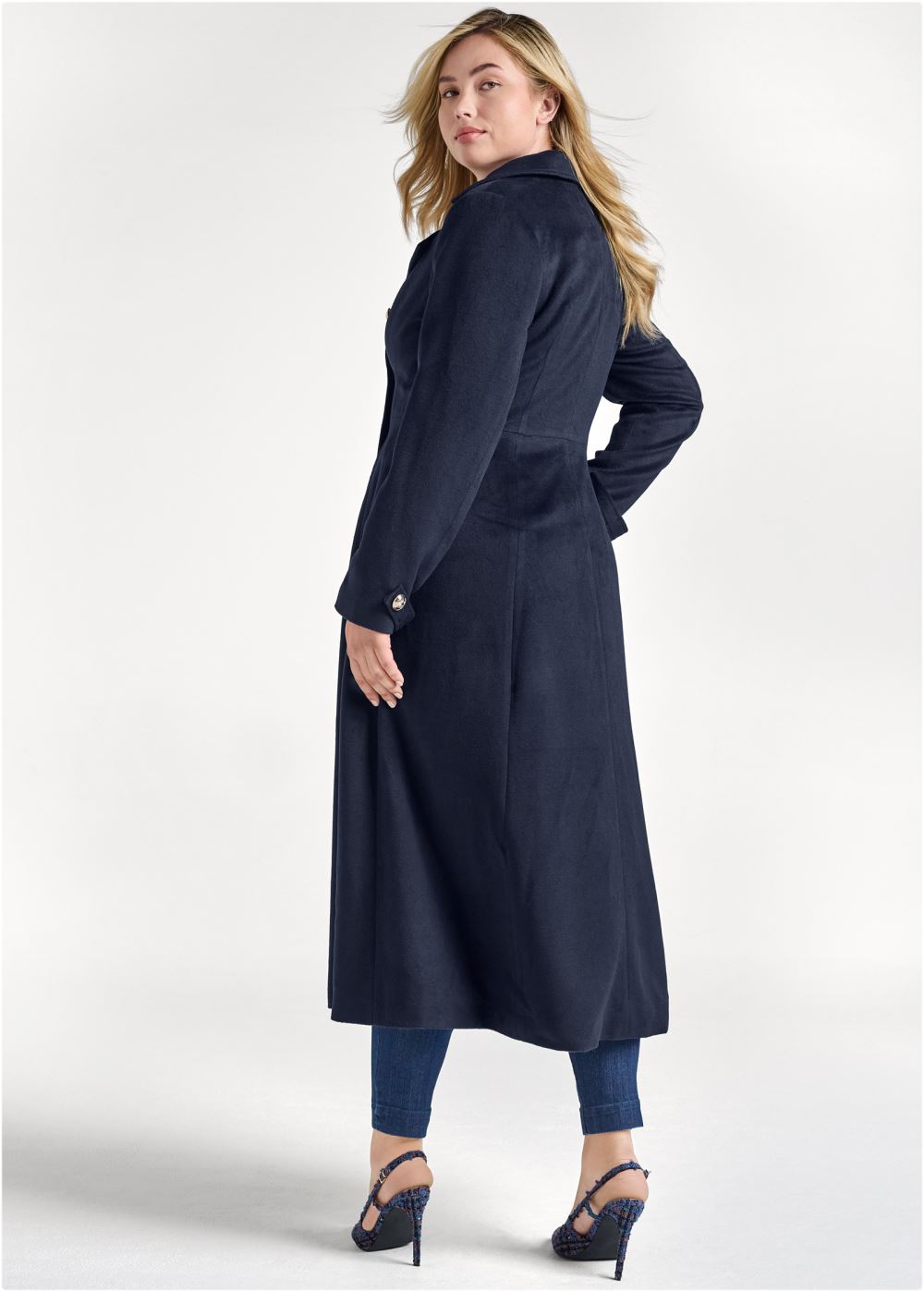 Venus A-Line Double Breasted Coat in Navy