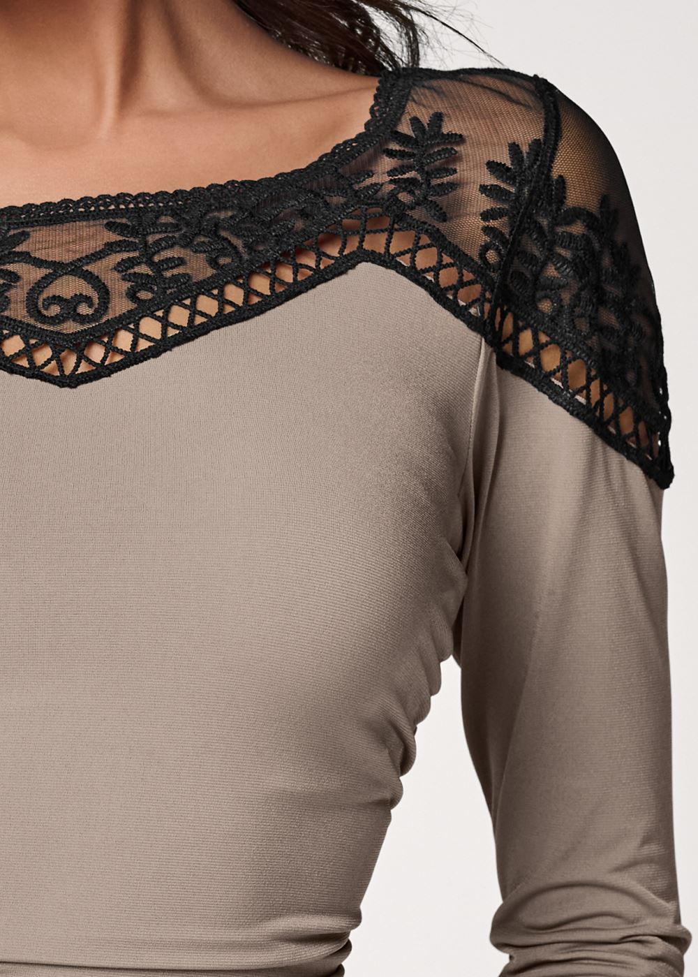 Venus Plus Size Lace Neckline Ruched Top