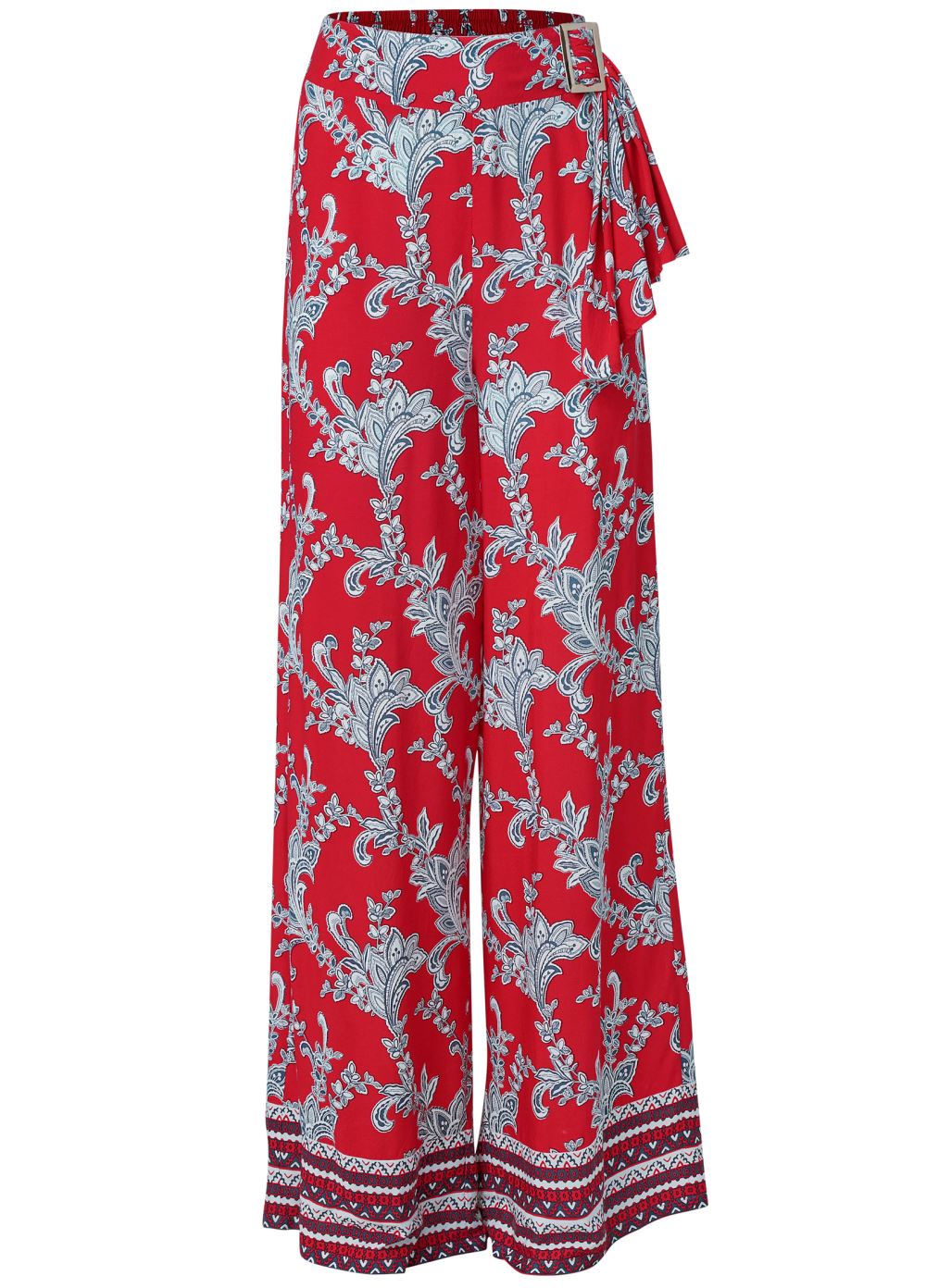 Venus Plus Size Paisley Patriotic Pants in Red And Blue