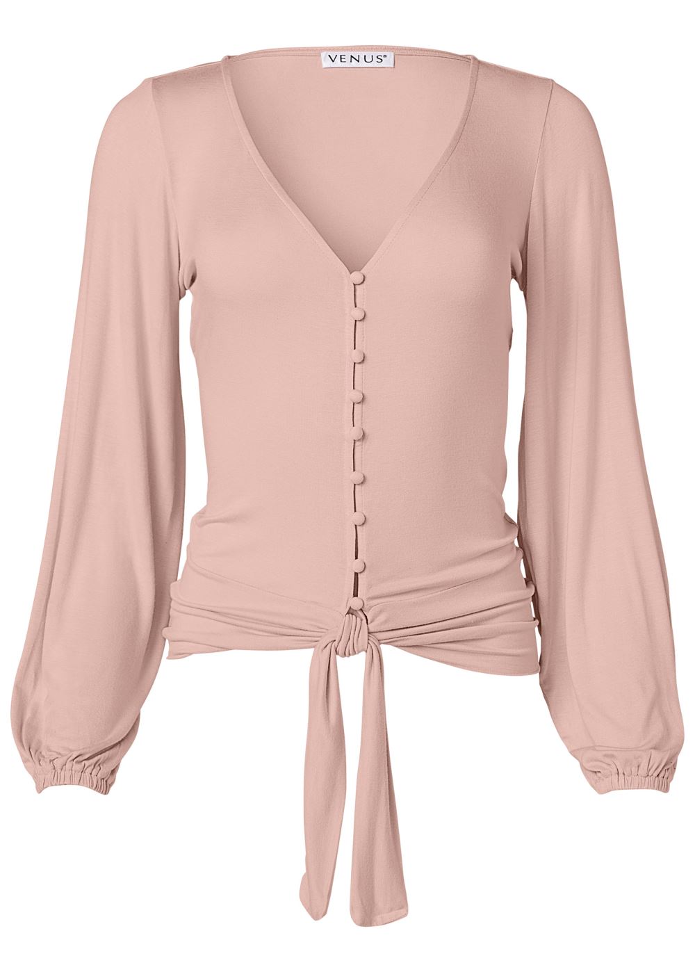 Venus Plus Size Tie-Front Button-Up Top