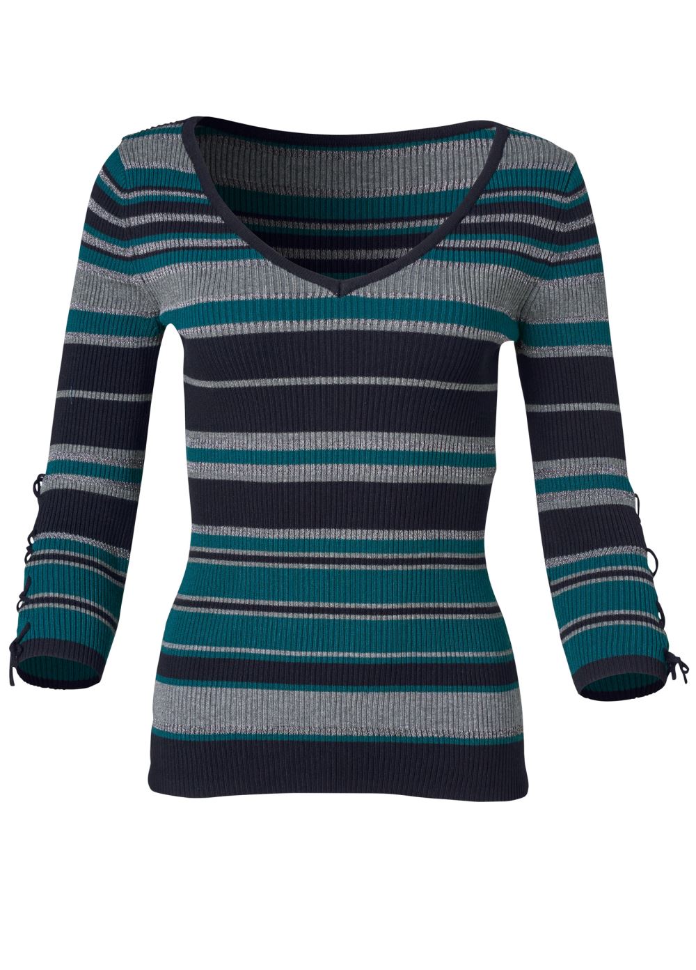 Venus Plus Size Striped Sweater in Black Multi