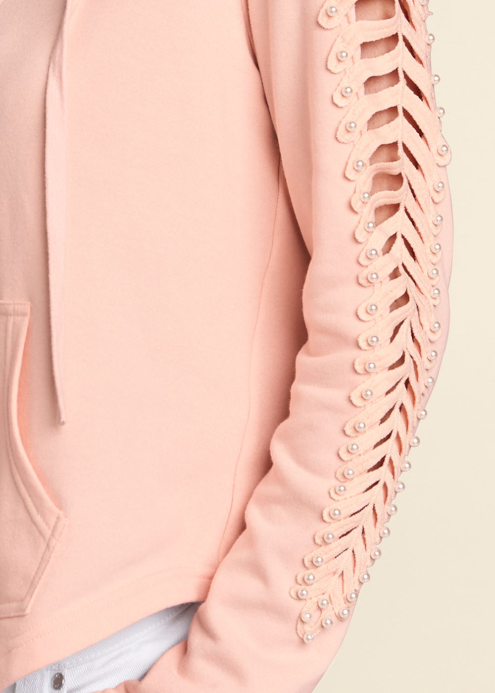 Venus Plus Size Pearl Cutout Sleeve Hoodie in Pink