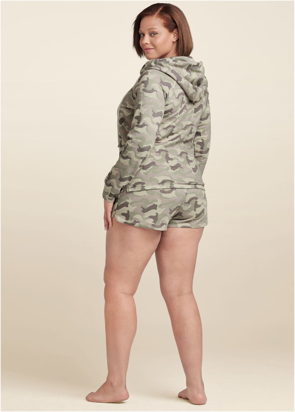 Venus Plus Size Lounge Hoodie Shorts Set in Green Multi
