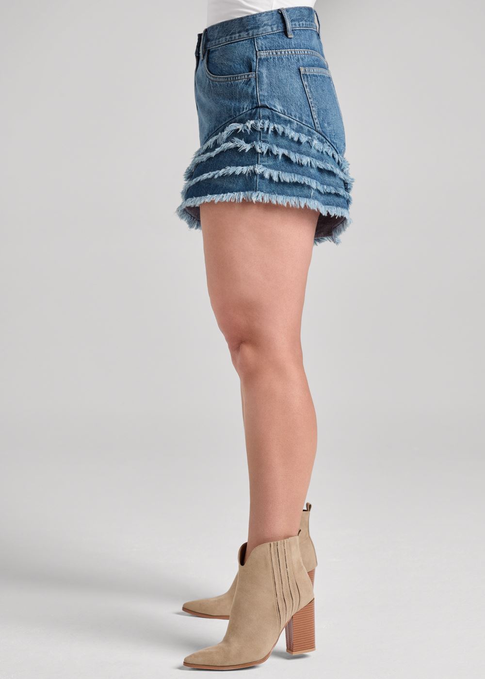 Venus Plus Size Frayed Ruffle Jean Shorts - Medium Wash